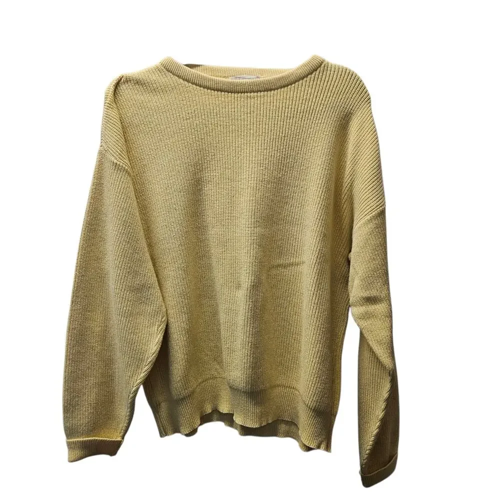 Vintage Lord Jeff Sweater Men's Large Yellow Heavy Cable Knit 100% Cotton USA